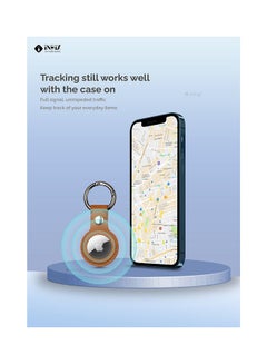 INEIX Leather Waterproof Protective Case Cover With Key Ring  For Apple AirTag Brown  - Image 4