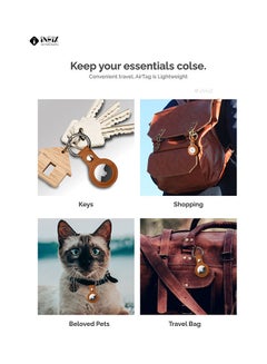 INEIX Leather Waterproof Protective Case Cover With Key Ring  For Apple AirTag Brown  - Image 5