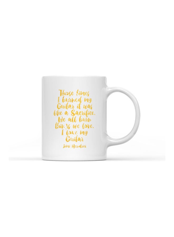 LOUD UNIVERSE Those Time I Burnt My Guitar Quote Printed Coffee Mug White/Gold  - Image 1