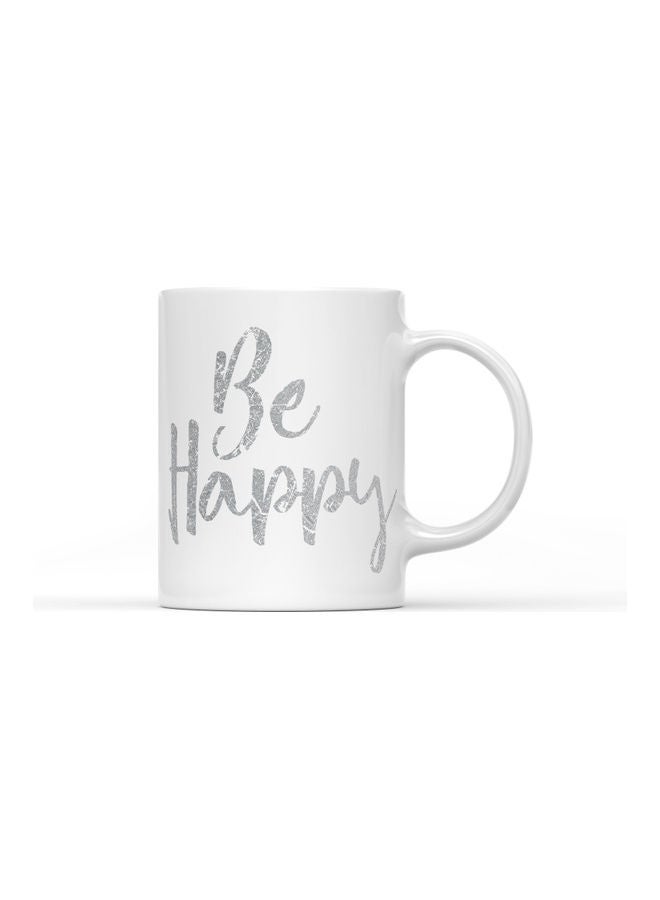 LOUD UNIVERSE Be Happy Printed Coffee Mug White/Grey  - Image 1