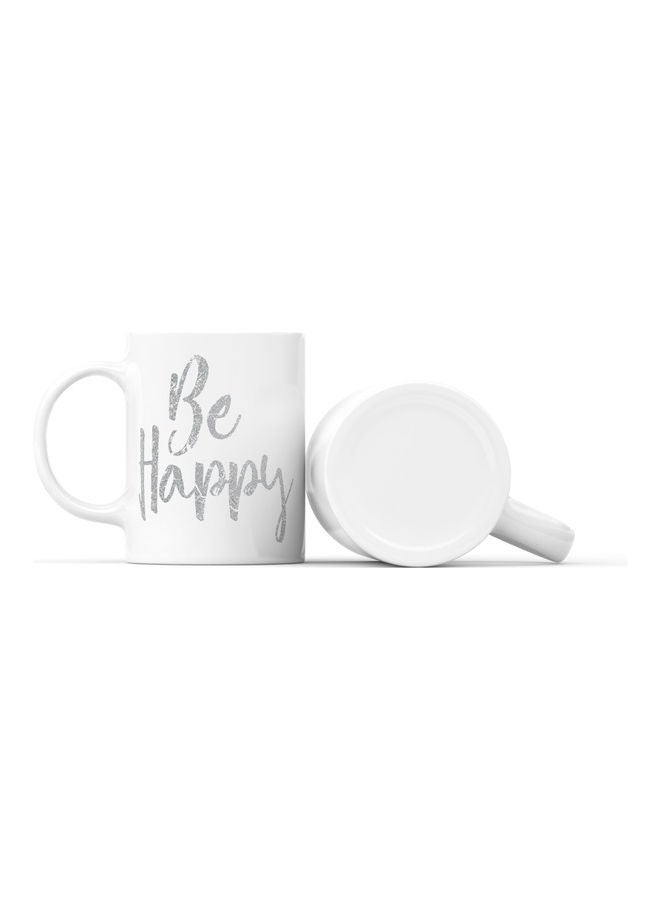 LOUD UNIVERSE Be Happy Printed Coffee Mug White/Grey  - Image 2