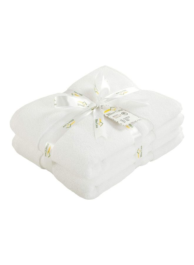 Bliss Casa - Pack Of 2 1000 GSM Genuine Ring Spun Cotton Highly Absorbent Cotton Banded Washable Bathroom Floor Towel Bath Mat Set White 50x80cm - Image 1