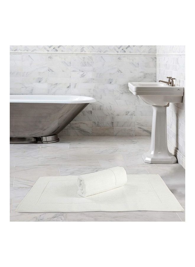 Bliss Casa - Pack Of 2 1000 GSM Genuine Ring Spun Cotton Highly Absorbent Cotton Banded Washable Bathroom Floor Towel Bath Mat Set White 50x80cm - Image 1