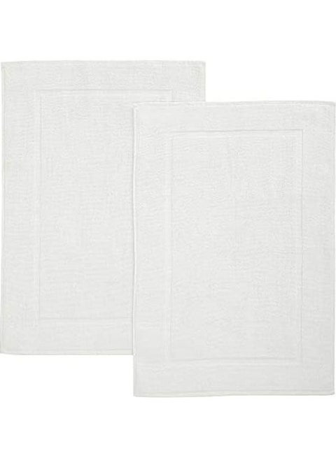 Pack Of 2 1000 GSM Genuine Ring Spun Cotton Highly Absorbent Cotton Banded Washable Bathroom Floor Towel Bath Mat Set White 50x80cm