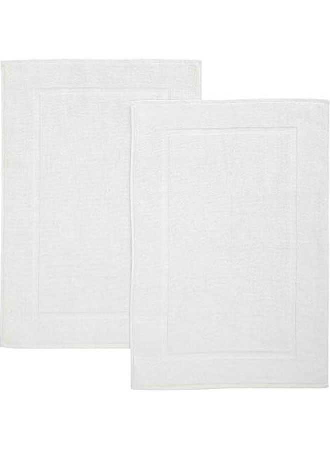 Bliss Casa - Pack Of 2 1000 GSM Genuine Ring Spun Cotton Highly Absorbent Cotton Banded Washable Bathroom Floor Towel Bath Mat Set White 50x80cm - Image 1