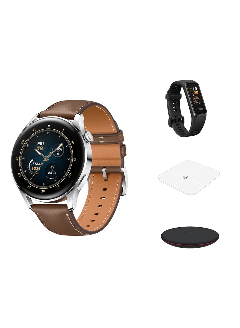 هواوي FG Smart Watch 3 Galileo L24E With FOC Body Fat Scale And Fitness Band 4 Andes B29 FOC Wireless Charger CP60 Brown - Image 1