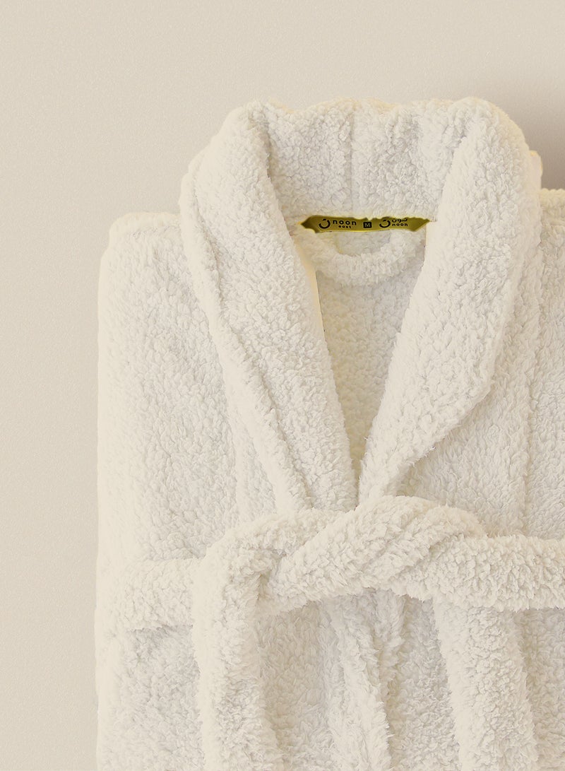 Noon East - Bathrobe - 240 GSM Faux Fur Fleece Ultra Soft, Soft Touch - Shawl Collar & Pocket - Beige Color - 1 Piece Beige - Image 1