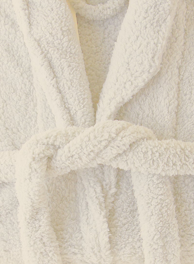 Noon East - Bathrobe - 240 GSM Faux Fur Fleece Ultra Soft, Soft Touch - Shawl Collar & Pocket - Beige Color - 1 Piece Beige - Image 1