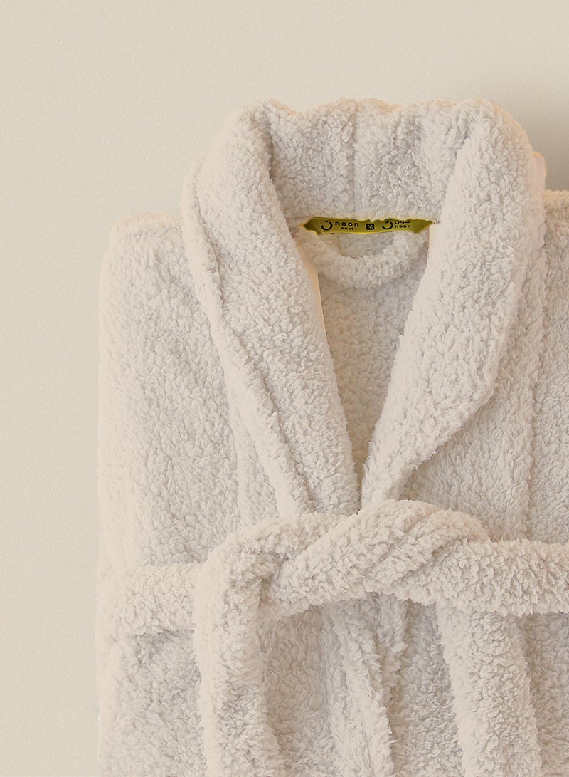 Noon East Bathrobe - 240 GSM Faux Fur Fleece Ultra Soft, Soft Touch - Shawl Collar & Pocket - Taupe Color - 1 Piece Taupe  - Image 2