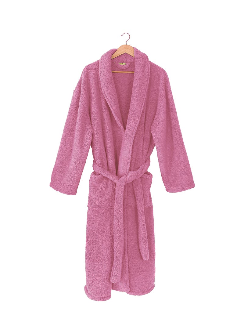 Noon East - Bathrobe - 240 GSM Faux Fur Fleece Ultra Soft, Soft Touch - Shawl Collar & Pocket - Pink Color - 1 Piece Pink - Image 1