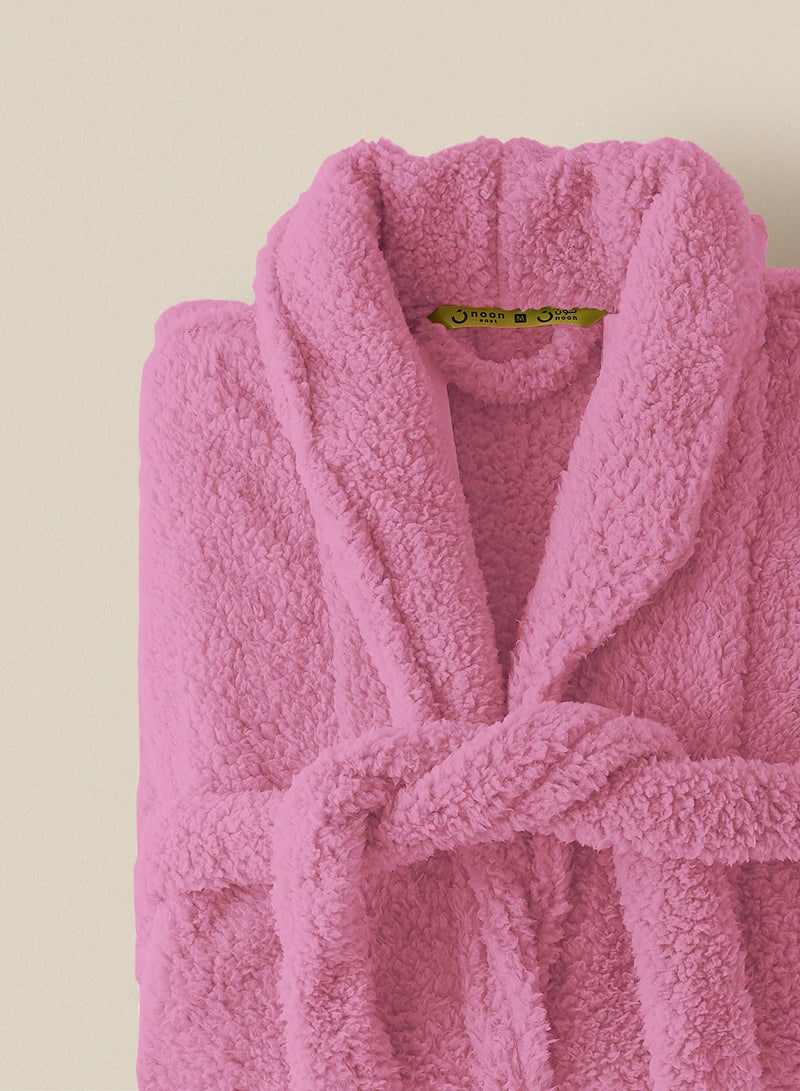 Noon East - Bathrobe - 240 GSM Faux Fur Fleece Ultra Soft, Soft Touch - Shawl Collar & Pocket - Pink Color - 1 Piece Pink - Image 1