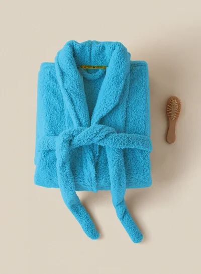 Noon East Bathrobe - 240 GSM Faux Fur Fleece Ultra Soft, Soft Touch - Shawl Collar & Pocket - Blue Color - 1 Piece Blue