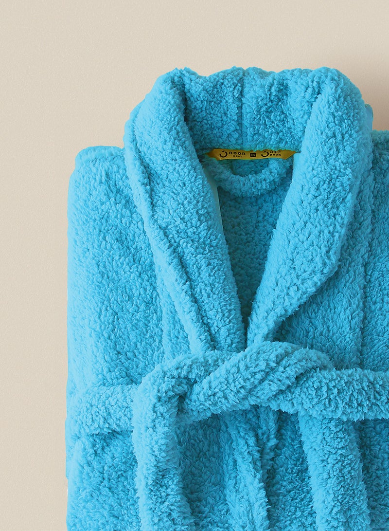 Noon East Bathrobe - 240 GSM Faux Fur Fleece Ultra Soft, Soft Touch - Shawl Collar & Pocket - Blue Color - 1 Piece Blue - Image 2