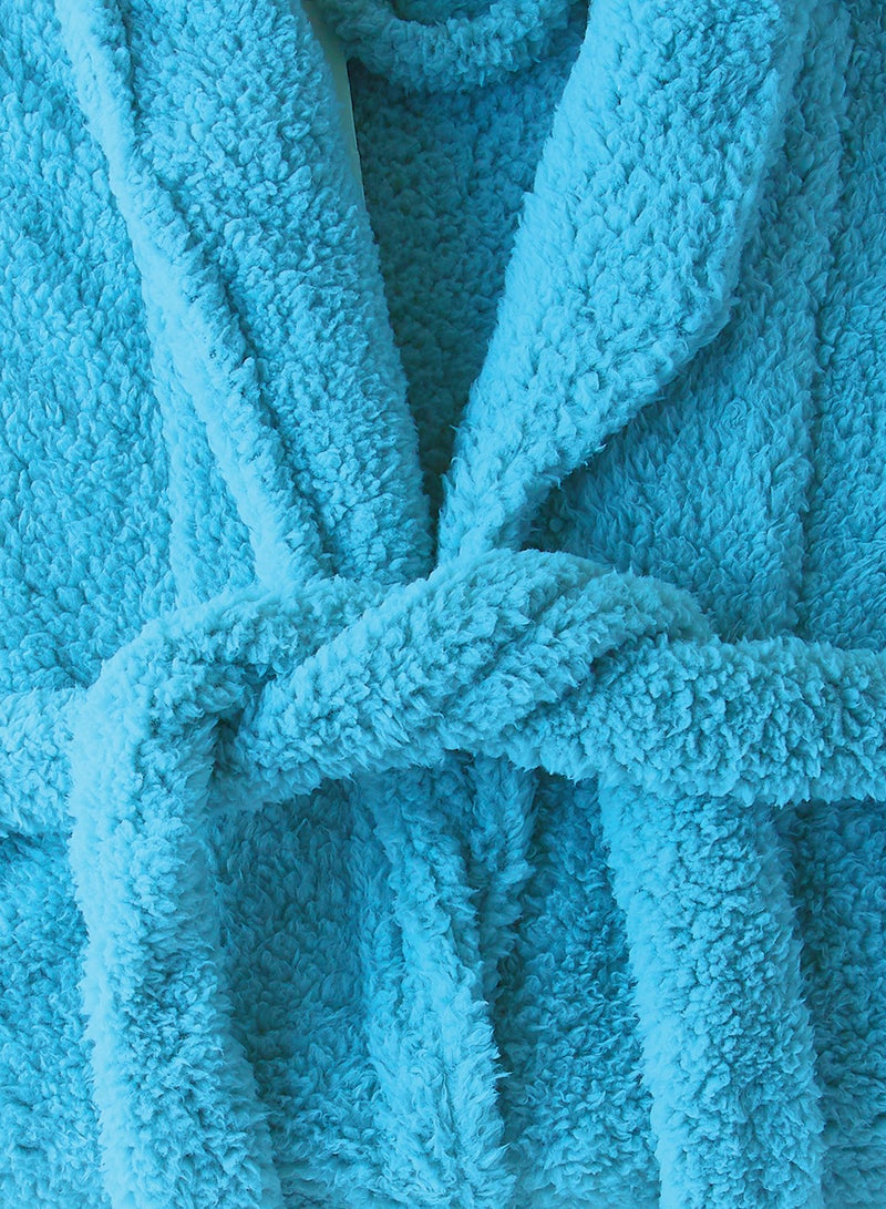 Noon East Bathrobe - 240 GSM Faux Fur Fleece Ultra Soft, Soft Touch - Shawl Collar & Pocket - Blue Color - 1 Piece Blue - Image 3