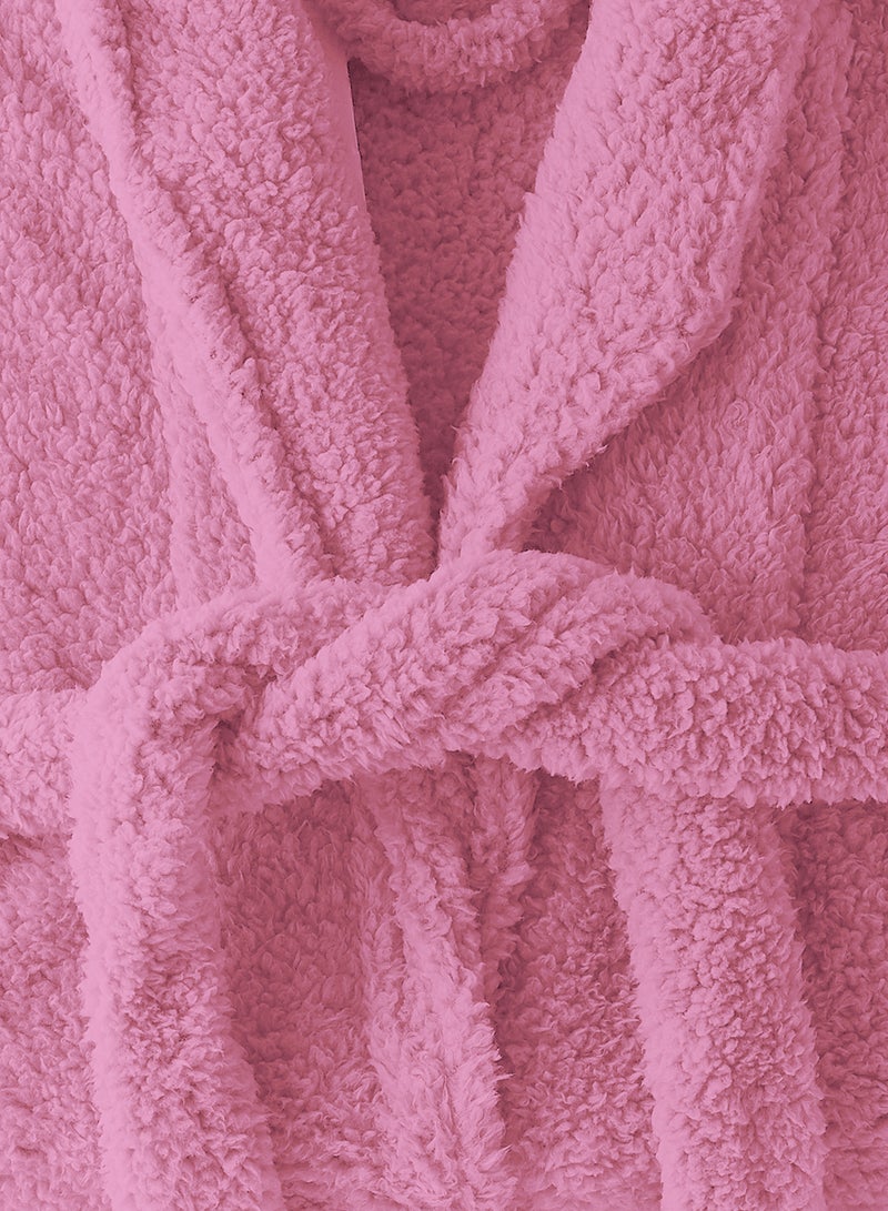 Noon East - Bathrobe - 240 GSM Faux Fur Fleece Ultra Soft, Soft Touch - Shawl Collar & Pocket - Pink Color - 1 Piece Pink - Image 1