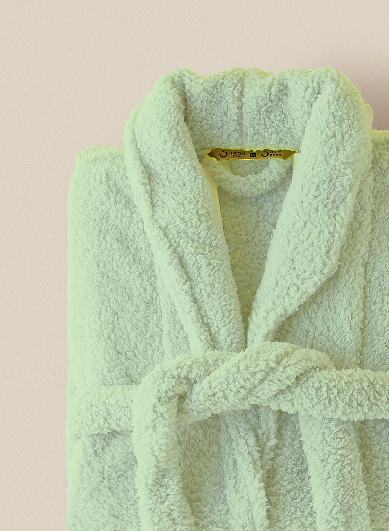 Noon East Bathrobe - 240 GSM Faux Fur Fleece Ultra Soft, Soft Touch - Shawl Collar & Pocket - Mint Green Color - 1 Piece Mint Green  - Image 2