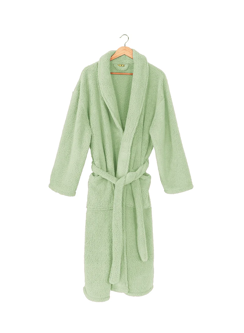 Noon East Bathrobe - 240 GSM Faux Fur Fleece Ultra Soft, Soft Touch - Shawl Collar & Pocket - Mint Green Color - 1 Piece Mint Green
