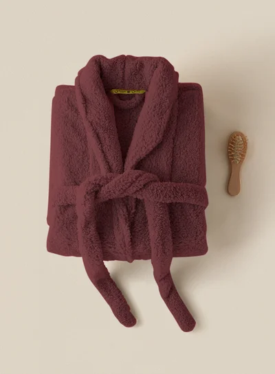 Noon East Bathrobe - 240 GSM Faux Fur Fleece Ultra Soft, Soft Touch - Shawl Collar & Pocket - Wine Red Color - 1 Piece Wine Red