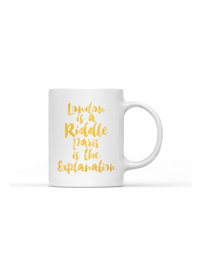 LOUD UNIVERSE London Is A Riddle Quote Printed  Coffee Mug White/Gold  - Image 1