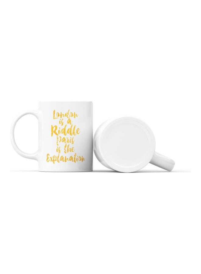 LOUD UNIVERSE London Is A Riddle Quote Printed  Coffee Mug White/Gold  - Image 2