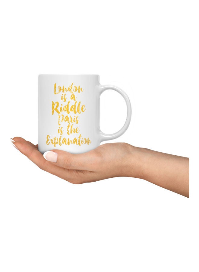 LOUD UNIVERSE London Is A Riddle Quote Printed  Coffee Mug White/Gold  - Image 3