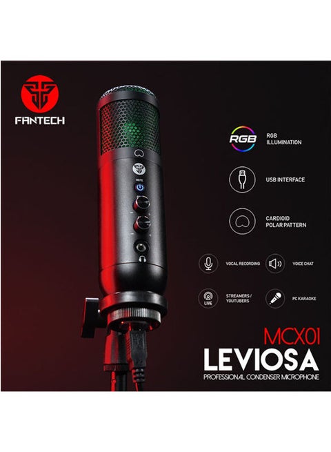 FANTECH Leviosa MCX01 USB Metal RGB Professional Gaming Stream Condenser Microphone Kit with Tripod and Pop Filter