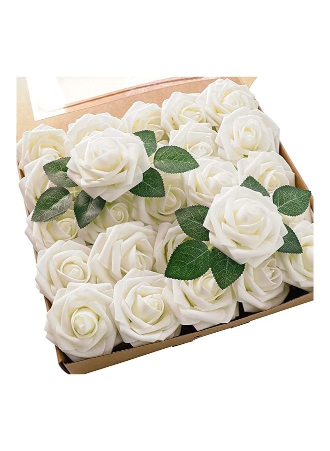 Alfa.life 50-Piece Real Looking Ivory Foam Fake Roses with Stems White  - Image 1