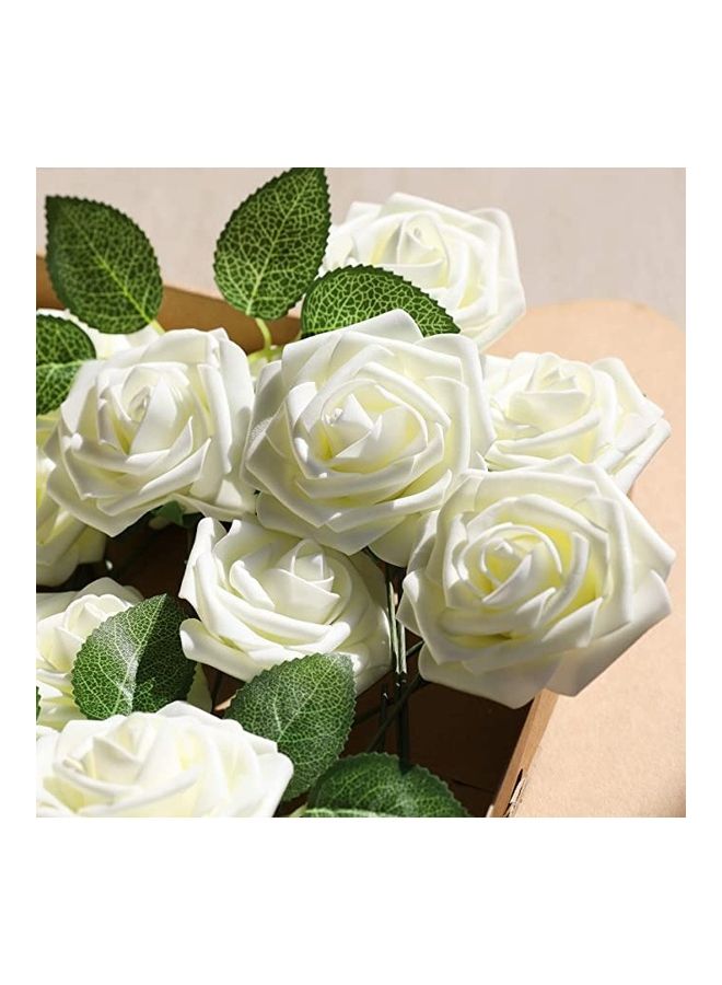 Alfa.life 50-Piece Real Looking Ivory Foam Fake Roses with Stems White  - Image 2