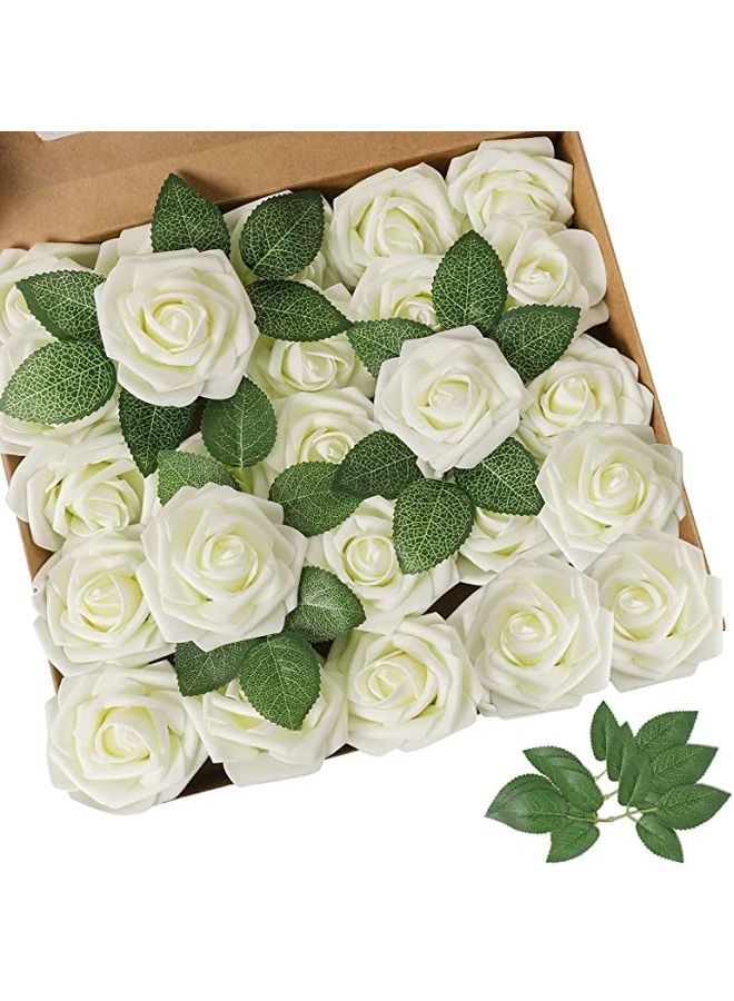Alfa.life 50-Piece Real Looking Ivory Foam Fake Roses with Stems White  - Image 3