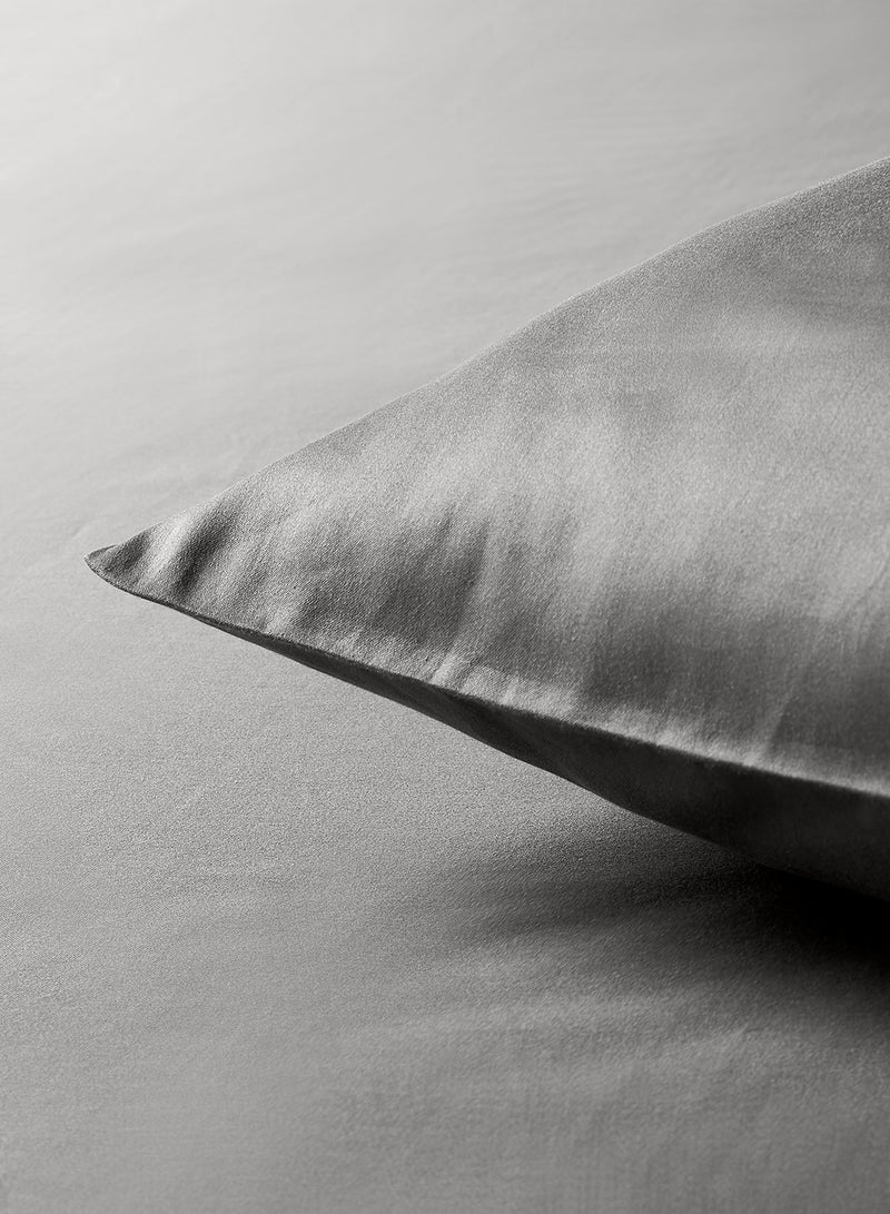 Noon East Fitted Bedsheet Set Single Size  100% Organic Cotton Premium Quality 220 TC Breathable And Soft 1 Bed Sheet And 2 Pillow Cases Grey Color Grey 120 x 200 + 33cm - Image 4