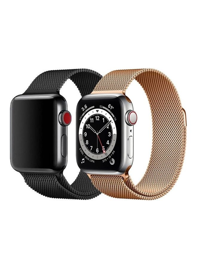 MARGOUN - 2-Piece Milanese Replacement Bands For Apple Watch SE/6/5/4/3/2/1 42/44mm Black/Gold - Image 1