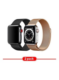 MARGOUN 2-Piece Milanese Replacement Bands For Apple Watch SE/6/5/4/3/2/1 42/44mm Black/Gold  - Image 2