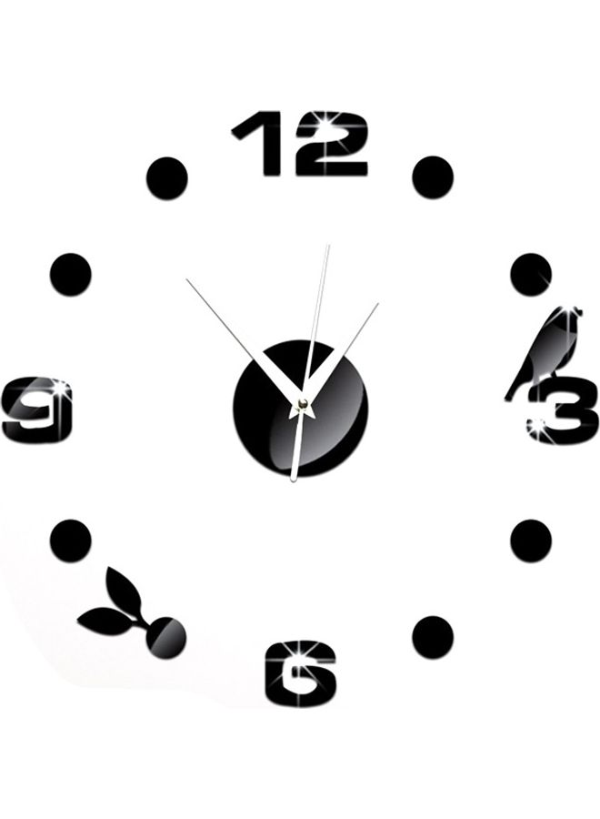 ماستون ساعة حائط لاصقة بتصميم ثلاثي الأبعاد لأوراق وطيور أسود - Image 1