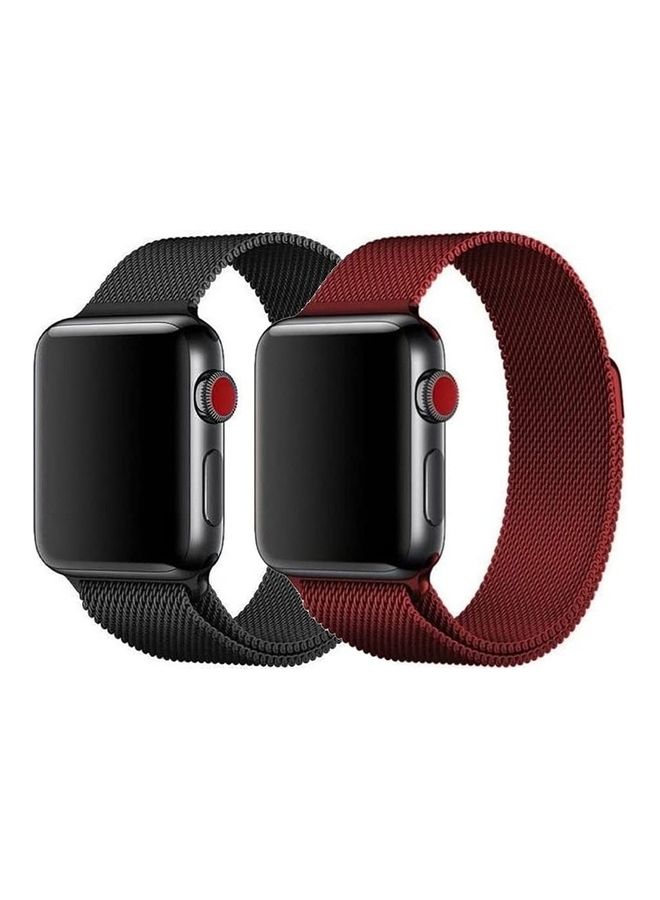 MARGOUN - Stainless Steel Milanese Mesh Replacement Band For Apple Watch 42/44/45mm Red/Black - Image 1