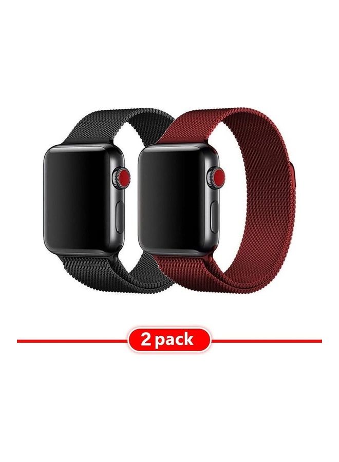 MARGOUN - Stainless Steel Milanese Mesh Replacement Band For Apple Watch 42/44/45mm Red/Black - Image 1