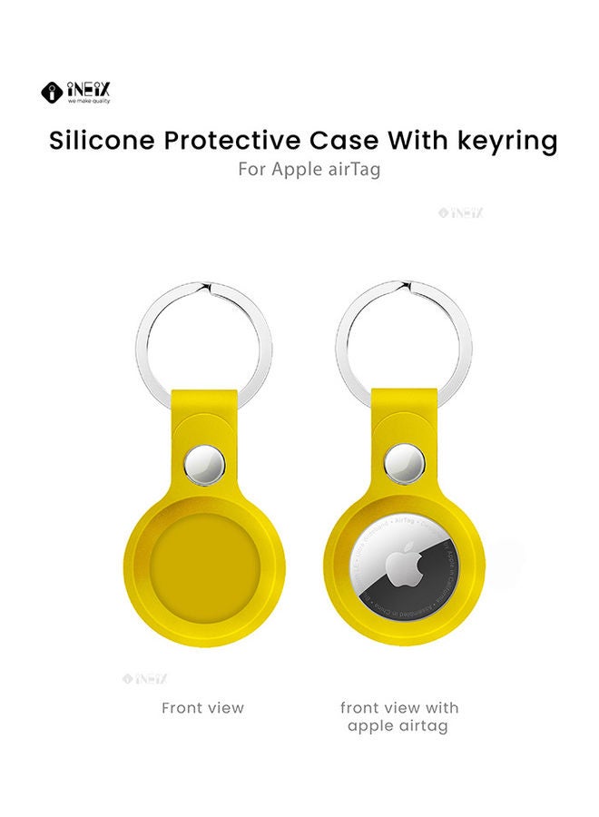 INEIX - Protective Case Cover With Key Ring For Apple AirTag Yellow/Silver - Image 1