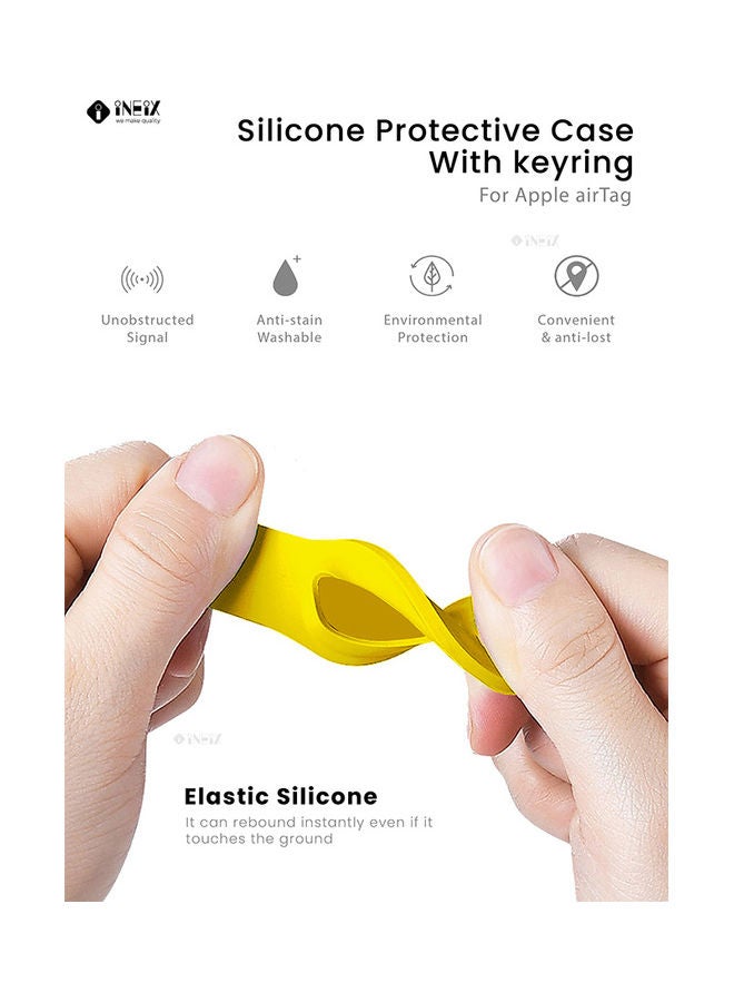 INEIX - Protective Case Cover With Key Ring For Apple AirTag Yellow/Silver - Image 1