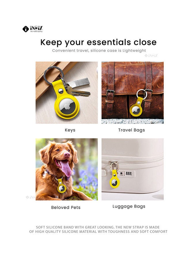 INEIX - Protective Case Cover With Key Ring For Apple AirTag Yellow/Silver - Image 1