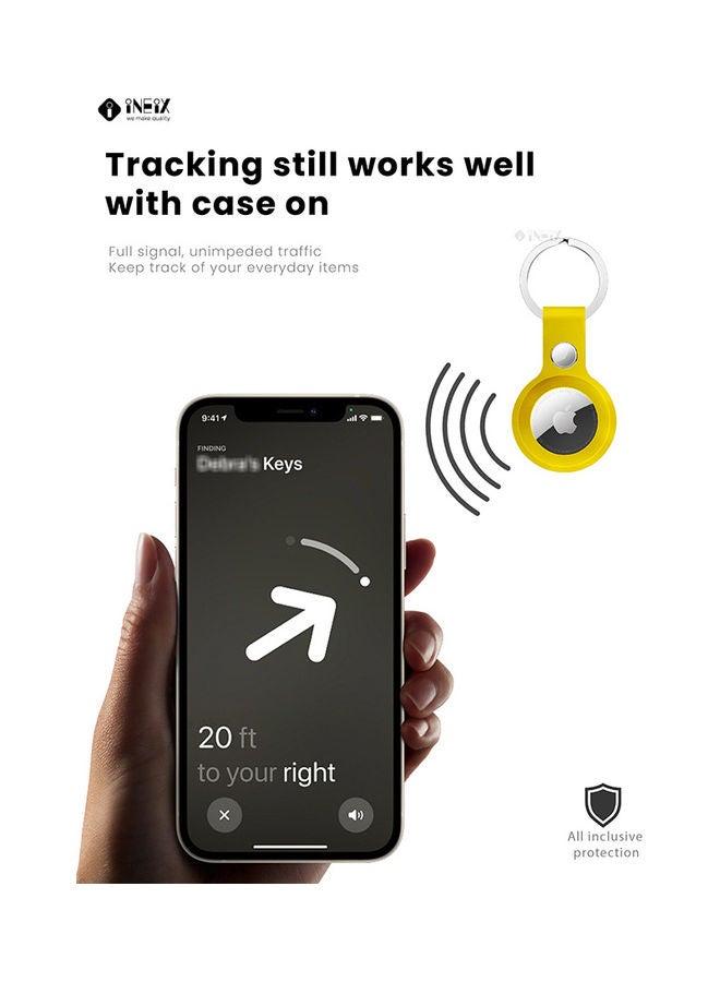 INEIX - Protective Case Cover With Key Ring For Apple AirTag Yellow/Silver - Image 1