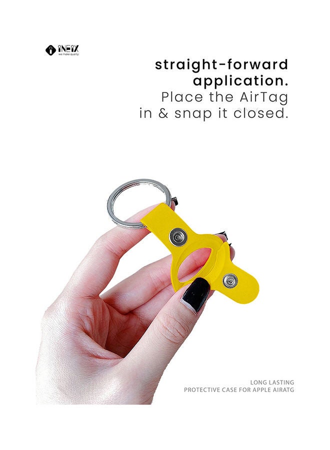 INEIX - Protective Case Cover With Key Ring For Apple AirTag Yellow/Silver - Image 1