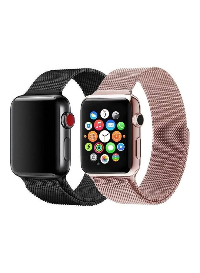 MARGOUN - 2-Piece Milanese Replacement Bands For Apple Watch SE/6/5/4/3/2/1 42/44mm Black/Rose Gold - Image 1