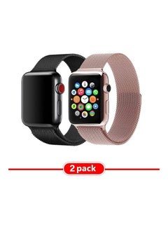MARGOUN 2-Piece Milanese Replacement Bands For Apple Watch SE/6/5/4/3/2/1 42/44mm Black/Rose Gold  - Image 2