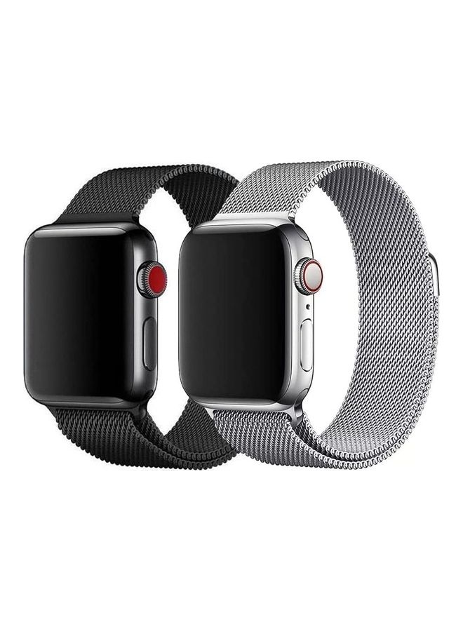 MARGOUN 2-Piece Milanese Replacement Bands For Apple Watch SE/6/5/4/3/2/1 42/44mm Black/Silver - Image 1
