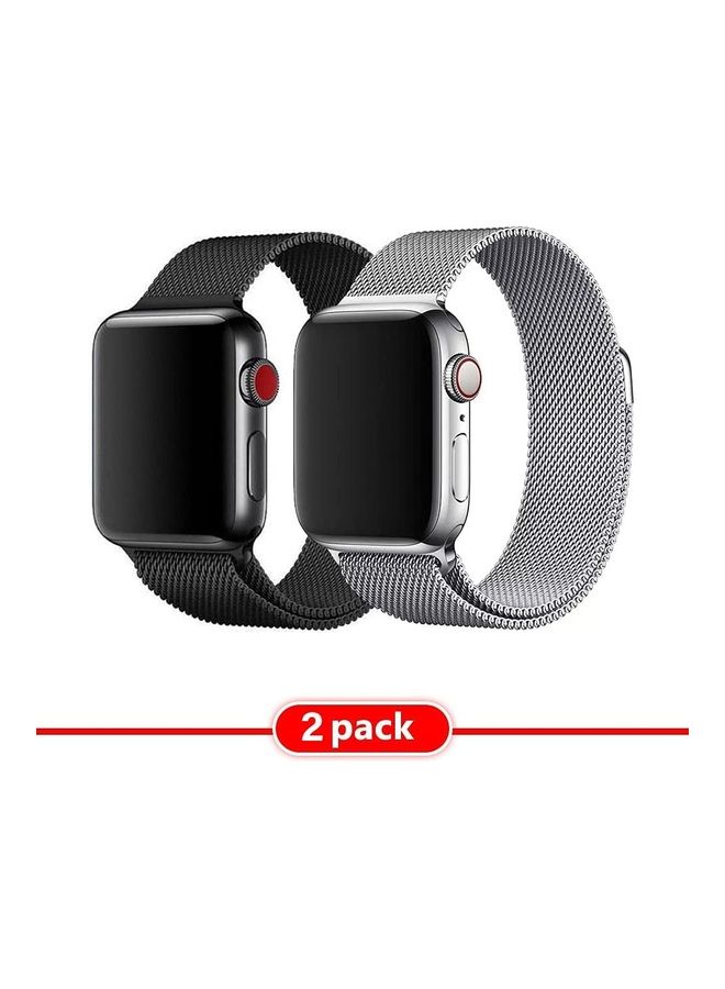 MARGOUN 2-Piece Milanese Replacement Bands For Apple Watch SE/6/5/4/3/2/1 42/44mm Black/Silver - Image 2