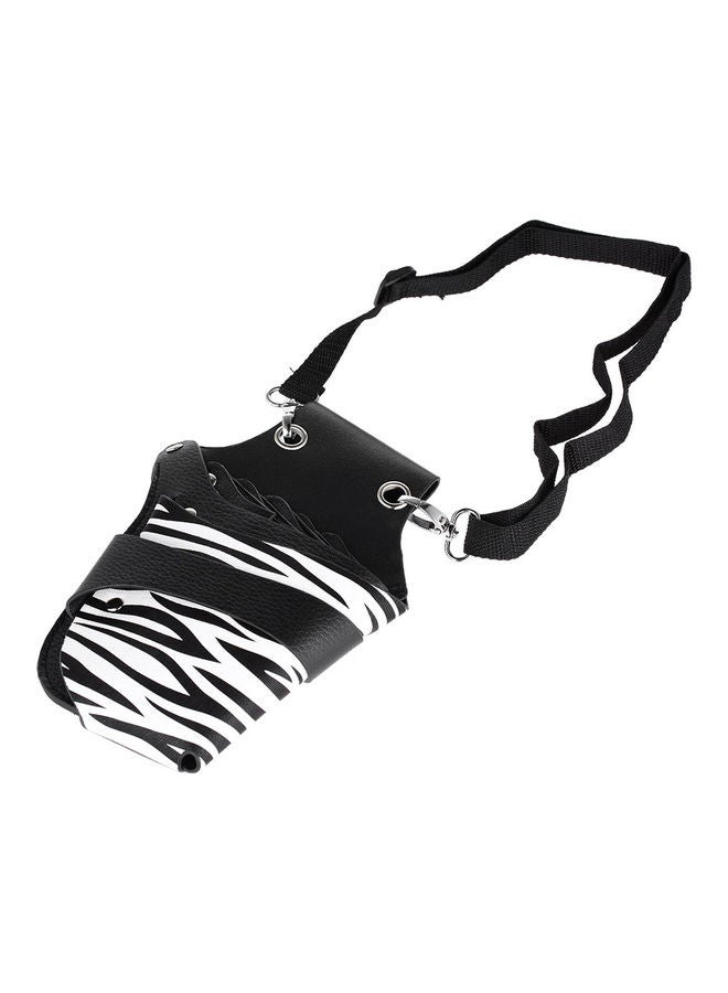 Generic PU Leather Hair Scissor Holster Hairdressing Pouch with Rivet Clips and Shoulder Belt Black/White 24 X 4 X 17cm - Image 1