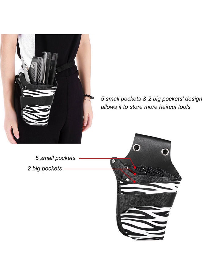 Generic PU Leather Hair Scissor Holster Hairdressing Pouch with Rivet Clips and Shoulder Belt Black/White 24 X 4 X 17cm - Image 2