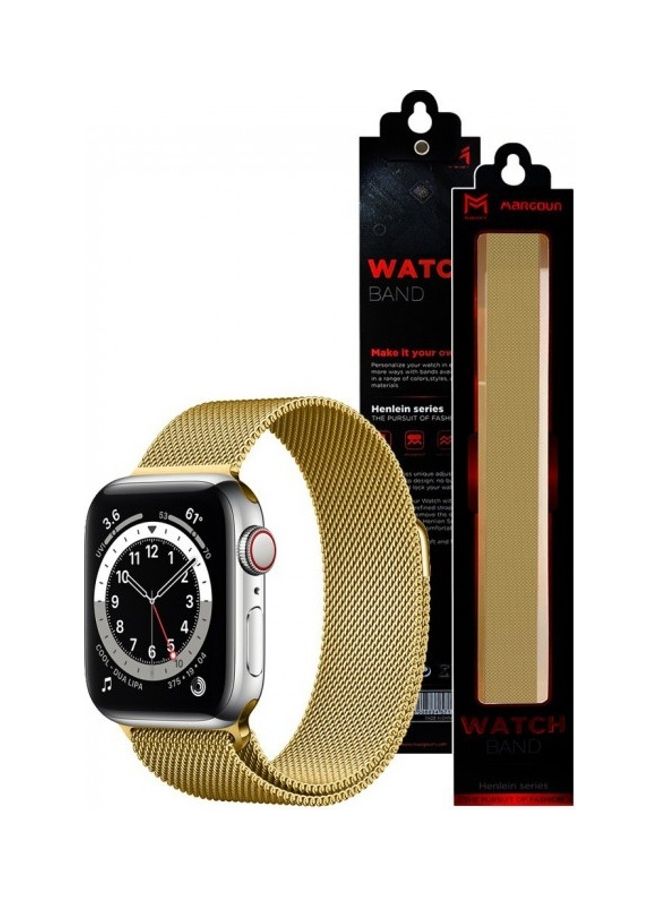 MARGOUN - Stainless Steel Milanese Loop Mesh Band for Apple Watch 7/6/SE/5/4/3/2/1 42mm/44mm/45mm Gold - Image 1