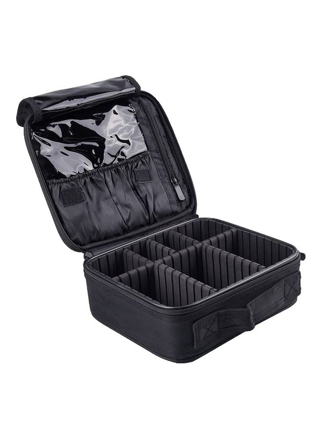 حقيبة احترافية لتنظيم مستحضرات التجميل، و مزودة بقسم قابل للتعديل. أسود - Image 1