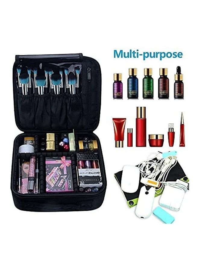 حقيبة احترافية لتنظيم مستحضرات التجميل، و مزودة بقسم قابل للتعديل. أسود - Image 5