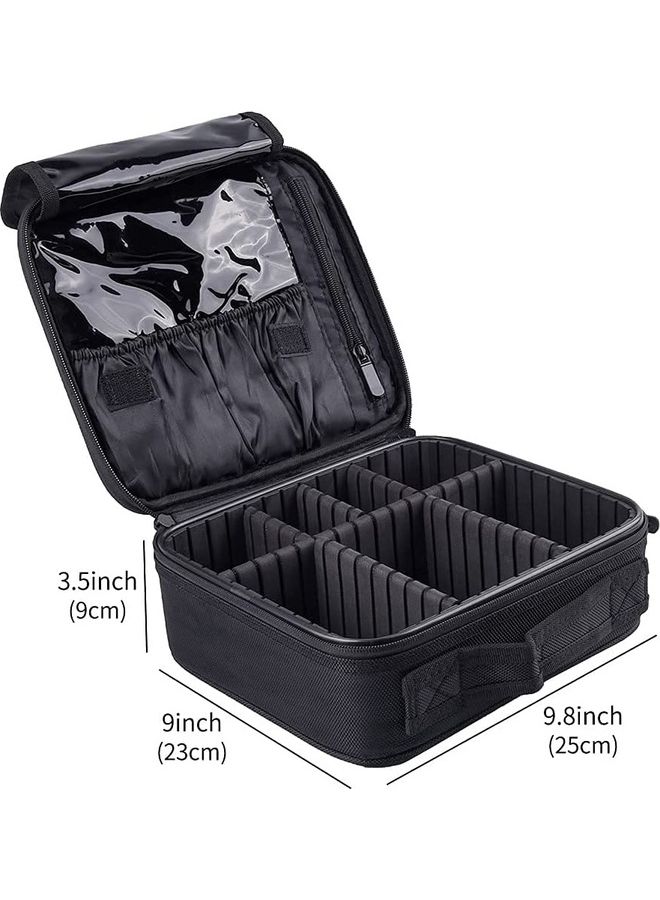 حقيبة احترافية لتنظيم مستحضرات التجميل، و مزودة بقسم قابل للتعديل. أسود - Image 3